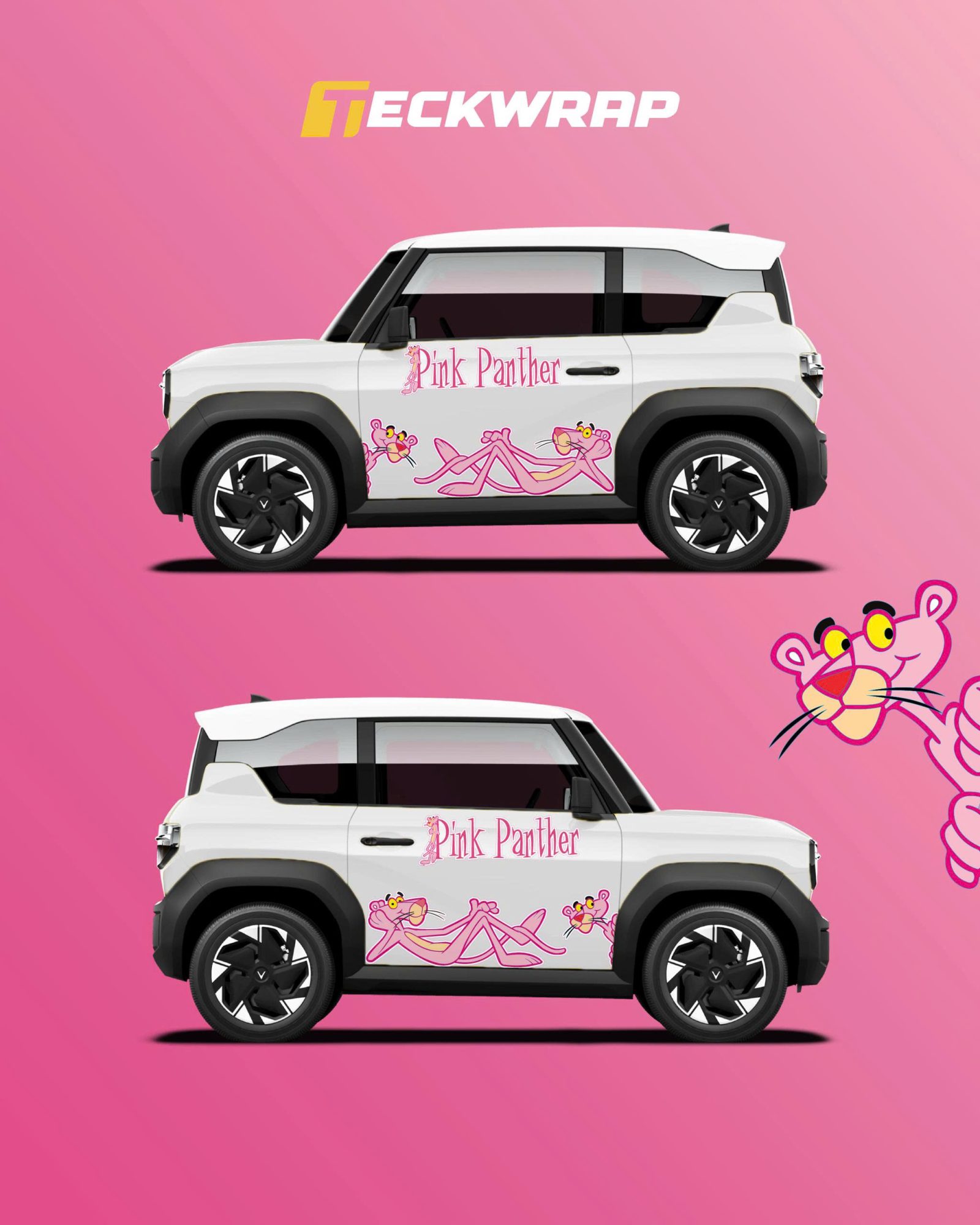 Dán Decal Tem Xe Ô Tô Vinfast Mẫu Pink Panther