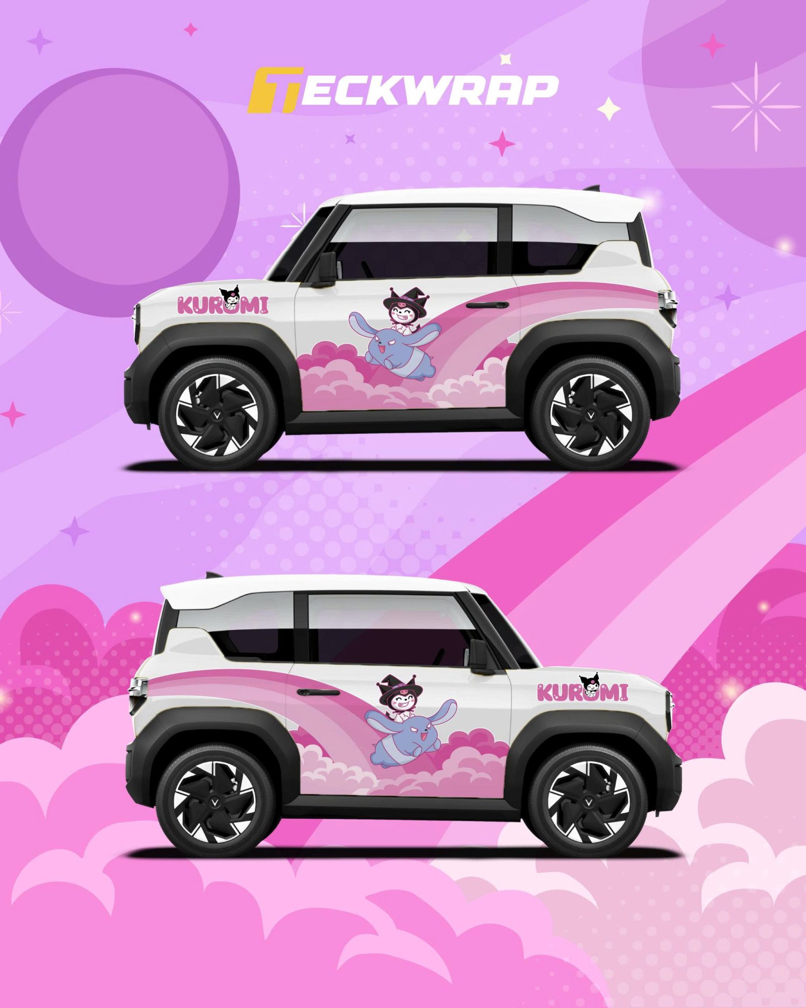 Dán Decal Tem Xe Ô Tô Vinfast Mẫu Kuromi