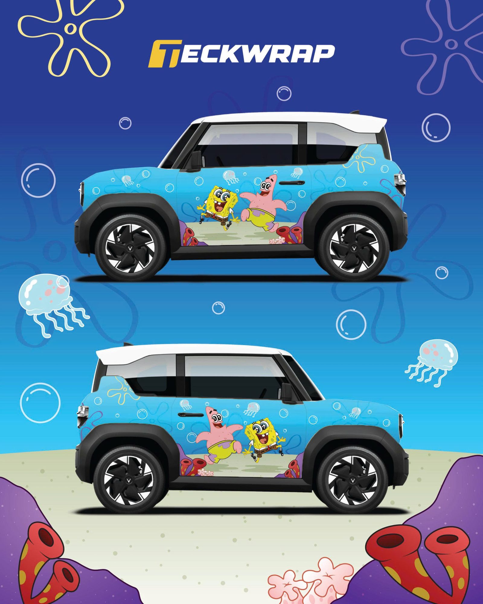 Dán Decal Tem Xe Ô Tô Vinfast Mẫu Spongebob