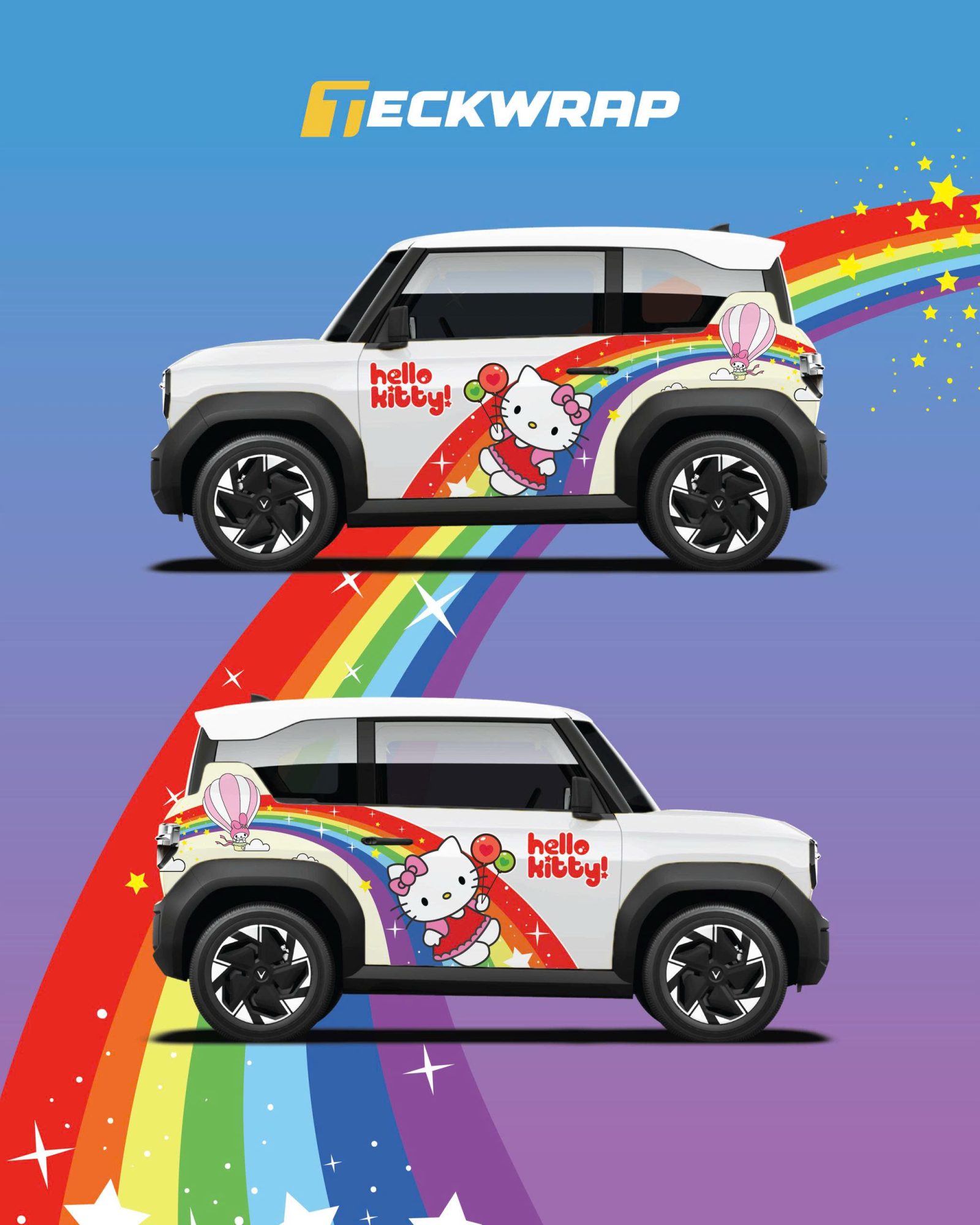 Dán Decal Tem Xe Ô Tô Vinfast Mẫu Hello Kitty