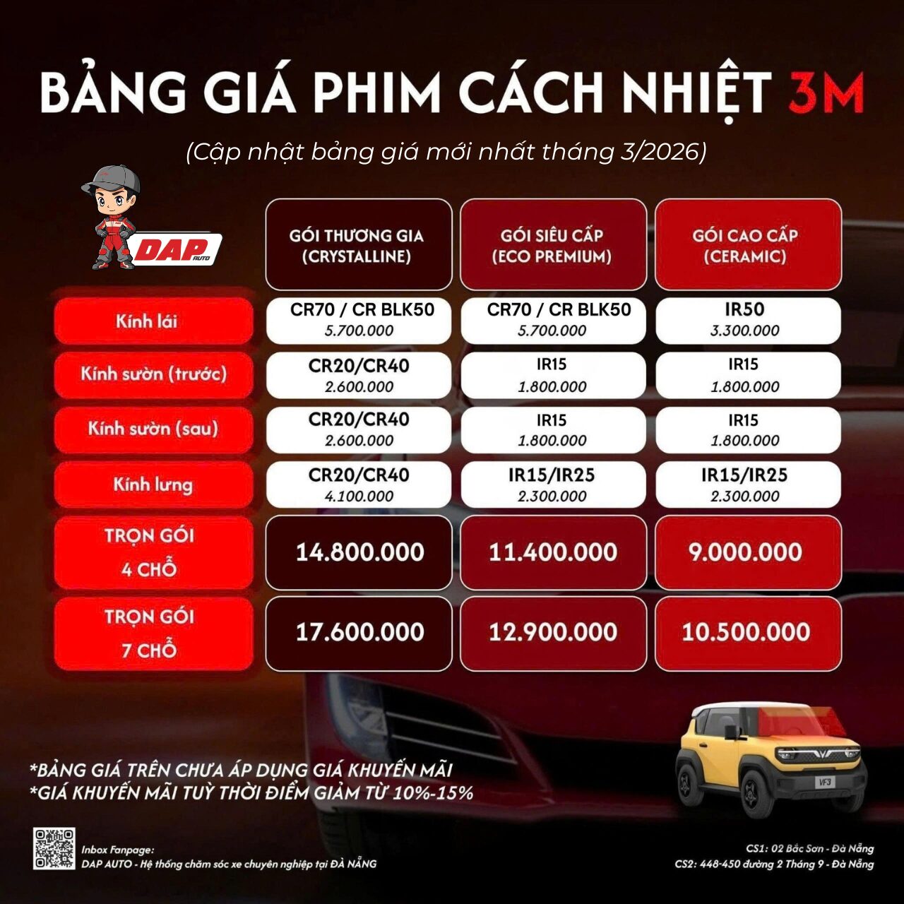 Bảng giá phim cách nhiệt 3M mới nhất 2026