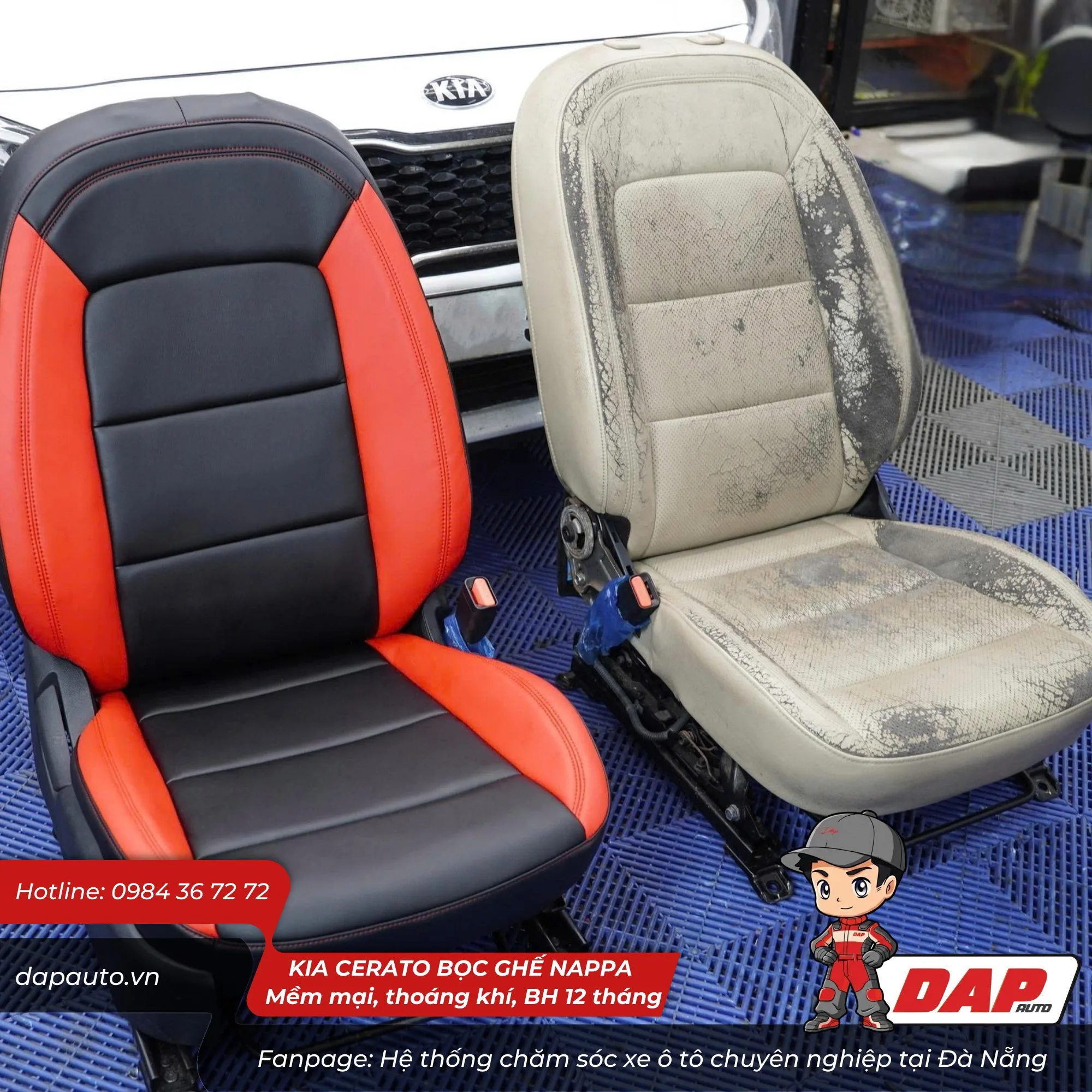 Hình ảnh trước và sau khi bọc ghế da ô tô Kia Cerato Nappa