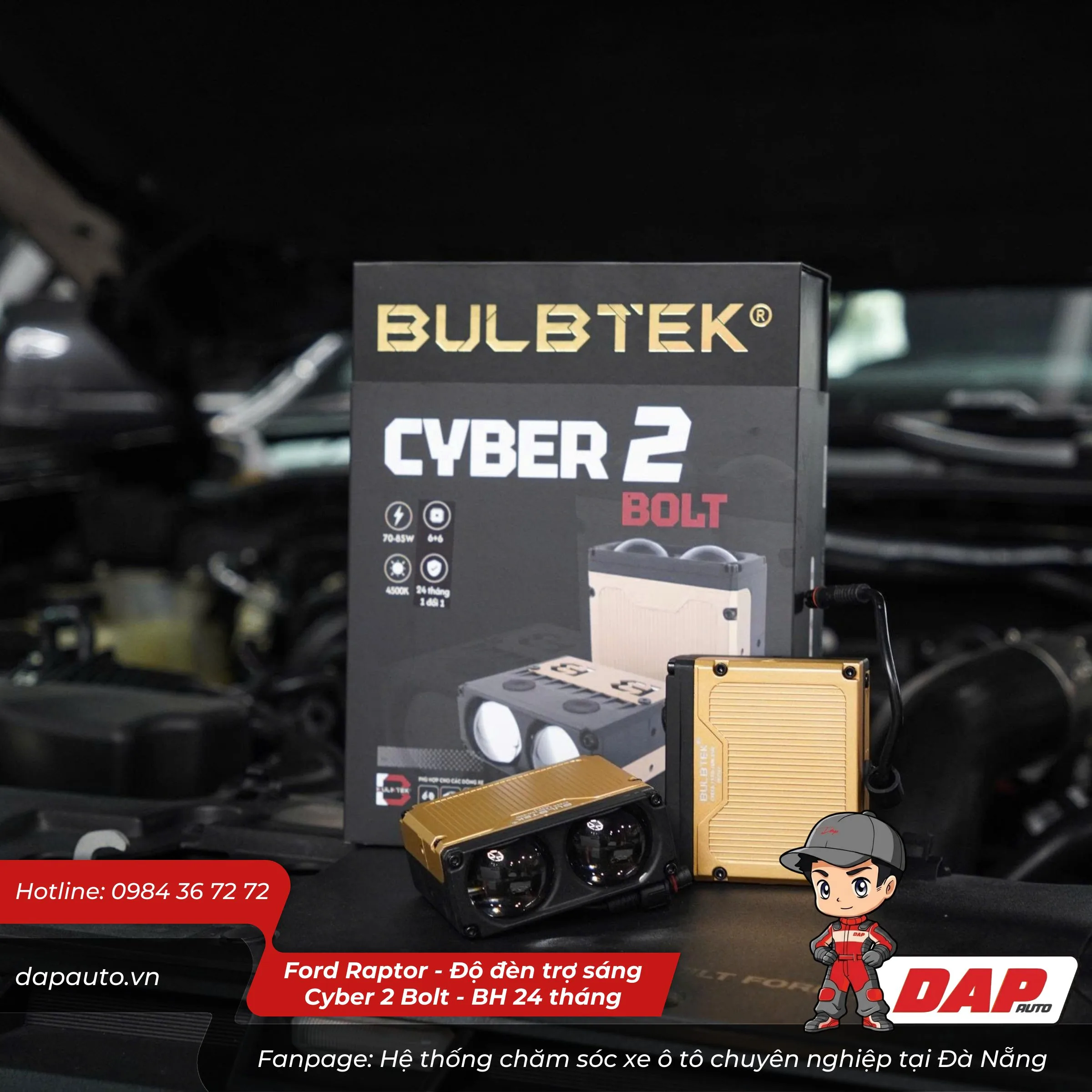 Ford Ranger Raptor lắp đèn trợ sáng ô tô Cyber 2 Bolt tại Đà Nẵng