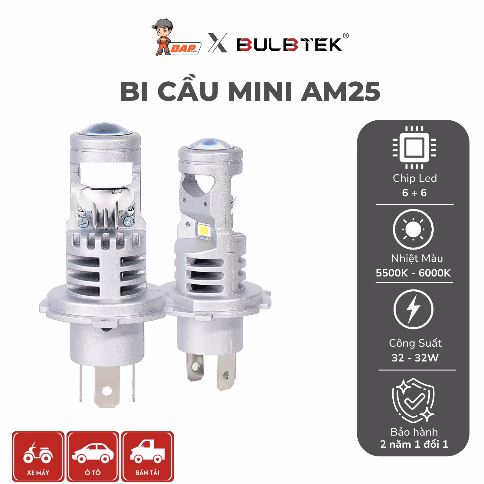 Độ đèn ô tô bi cầu mini AM25 Bulbtek