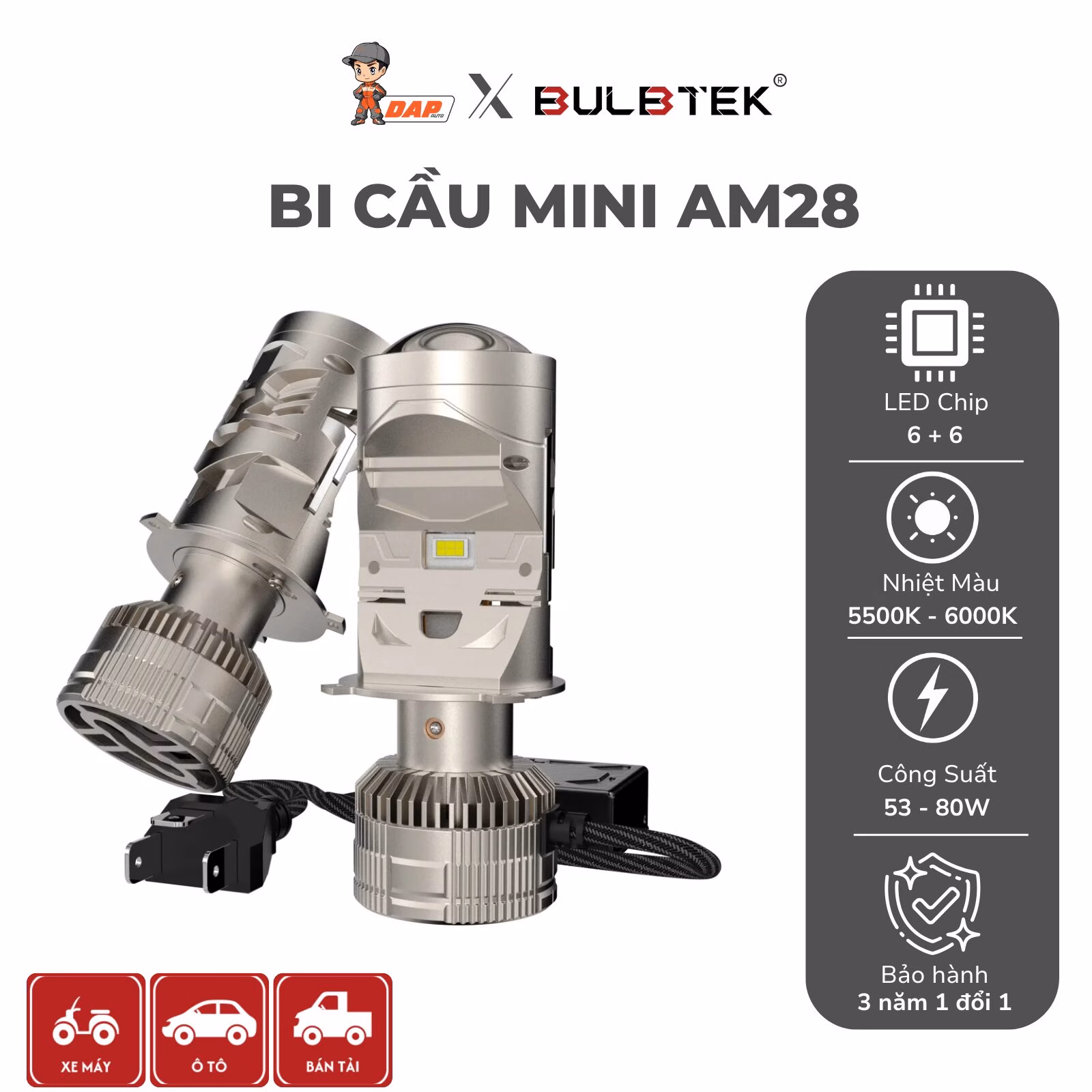 Độ đèn ô tô bi cầu mini AM28 Bulbtek
