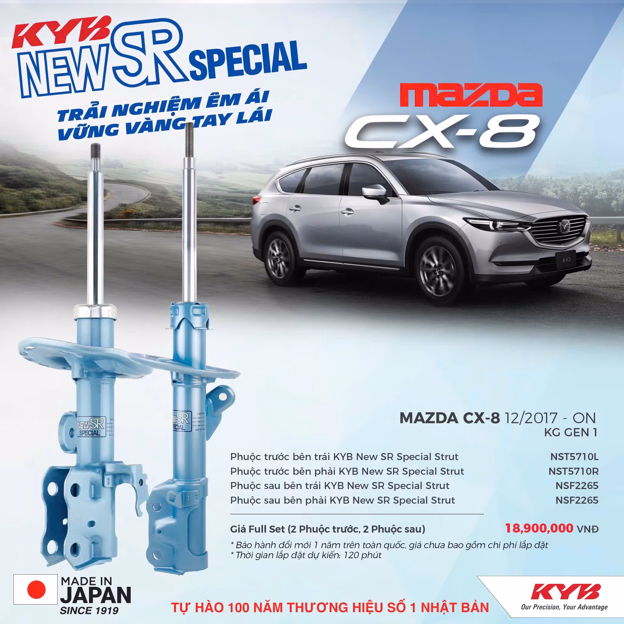 Phuộc giảm xóc KYB New SR cho Mazda CX-8 2017+