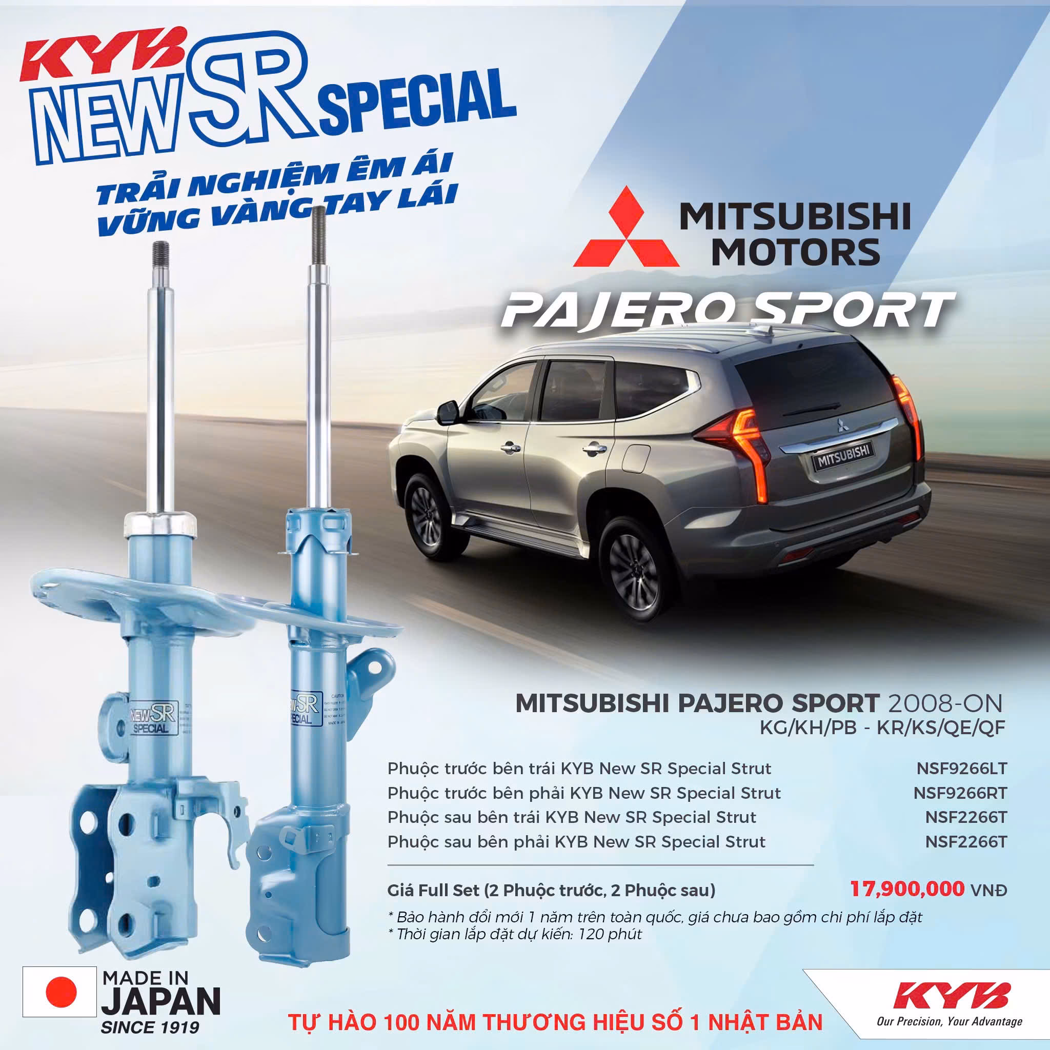 Phuộc giảm xóc KYB New SR cho Mitsubishi Pajero Sport 2008+