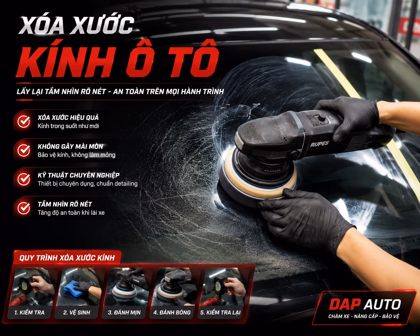 Xóa xước kính ô tô Đà Nẵng chuẩn kỹ thuật